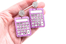 Load image into Gallery viewer, Purple Glitter Calculator Earrings
