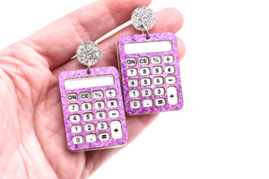 Purple Glitter Calculator Earrings