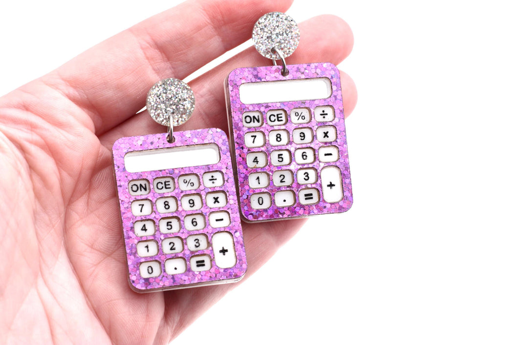 Purple Glitter Calculator Earrings