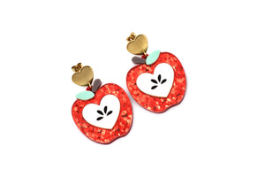 Red Glitter Apple Earrings