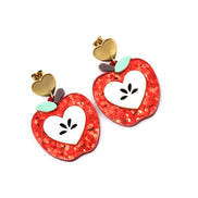 Red Glitter Apple Earrings