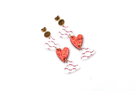 Baseball Triple Heart Earrings