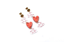 Load image into Gallery viewer, Baseball Triple Heart Earrings
