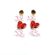 Baseball Triple Heart Earrings