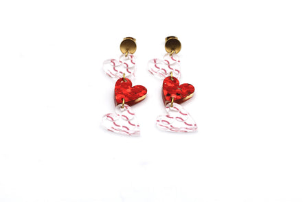 Baseball Triple Heart Earrings