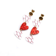 Baseball Triple Heart Earrings
