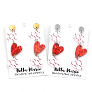 Baseball Triple Heart Earrings