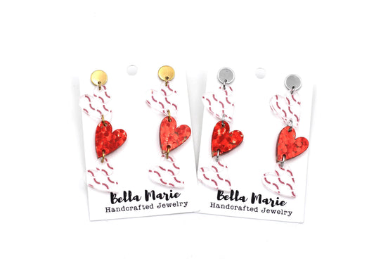 Baseball Triple Heart Earrings