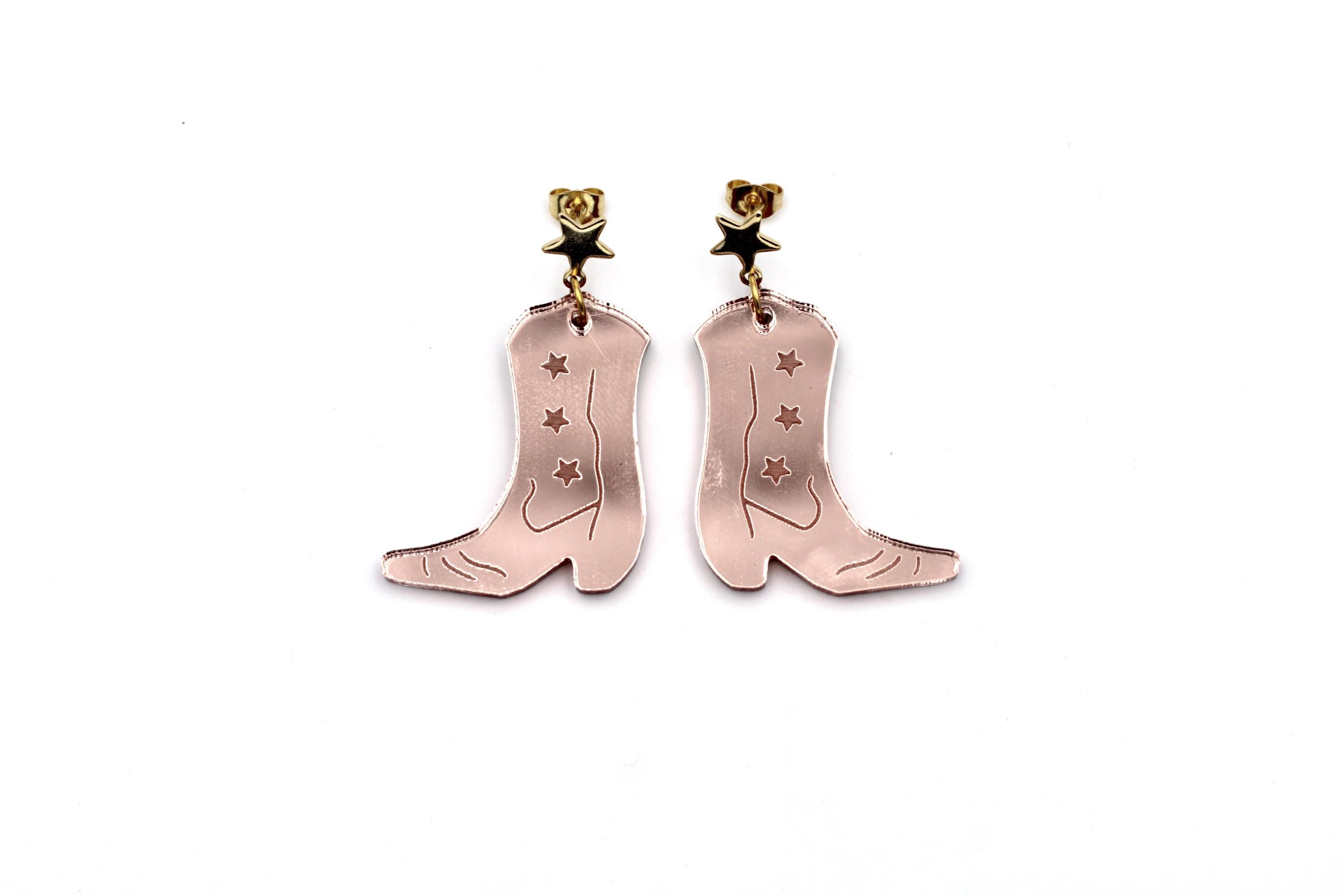 Rose Gold Cowgirl Boot Earrings