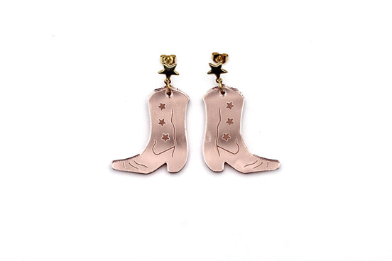Rose Gold Cowgirl Boot Earrings