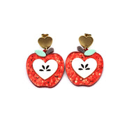 Red Glitter Apple Earrings
