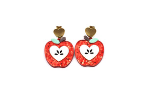 Red Glitter Apple Earrings