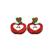 Red Glitter Apple Earrings