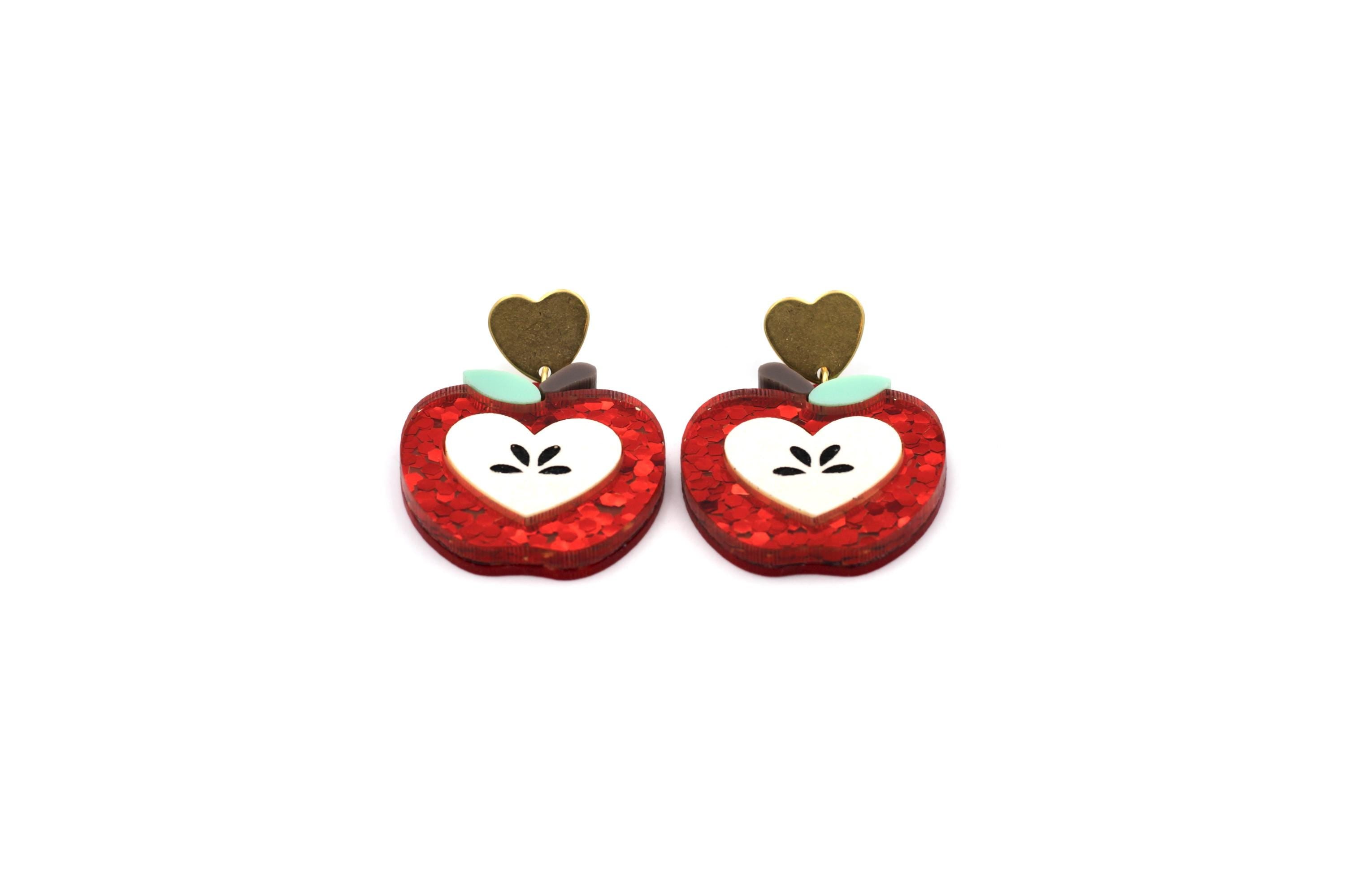 Red Glitter Apple Earrings