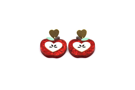Red Glitter Apple Earrings
