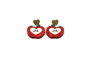 Red Glitter Apple Earrings