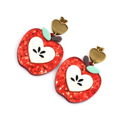Red Glitter Apple Earrings