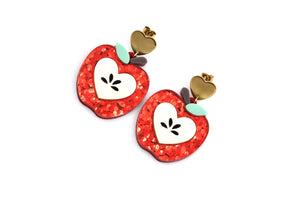 Red Glitter Apple Earrings