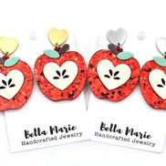 Red Glitter Apple Earrings