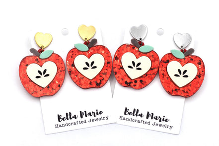Red Glitter Apple Earrings