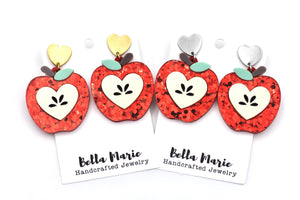 Red Glitter Apple Earrings