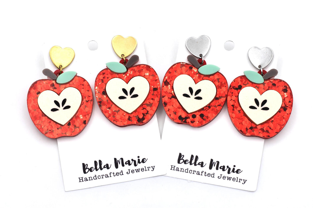 Red Glitter Apple Earrings