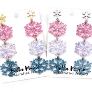 Pink & Blue Glitter Snowflake Earrings