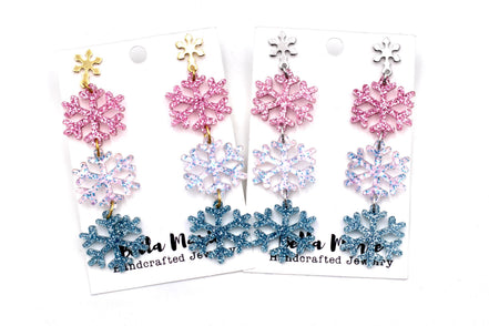 Pink & Blue Glitter Snowflake Earrings