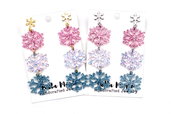 Pink & Blue Glitter Snowflake Earrings