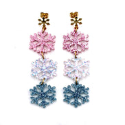 Pink & Blue Glitter Snowflake Earrings