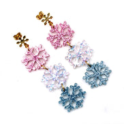 Pink & Blue Glitter Snowflake Earrings