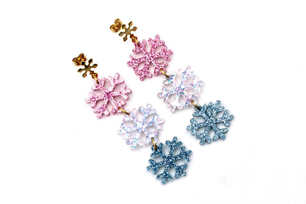 Pink & Blue Glitter Snowflake Earrings