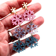 Pink & Blue Glitter Snowflake Earrings