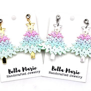Pastel Glitter Christmas Tree Earrings