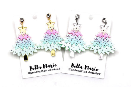 Pastel Glitter Christmas Tree Earrings