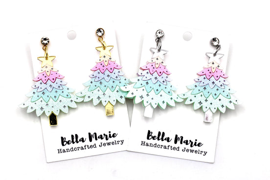 Pastel Glitter Christmas Tree Earrings