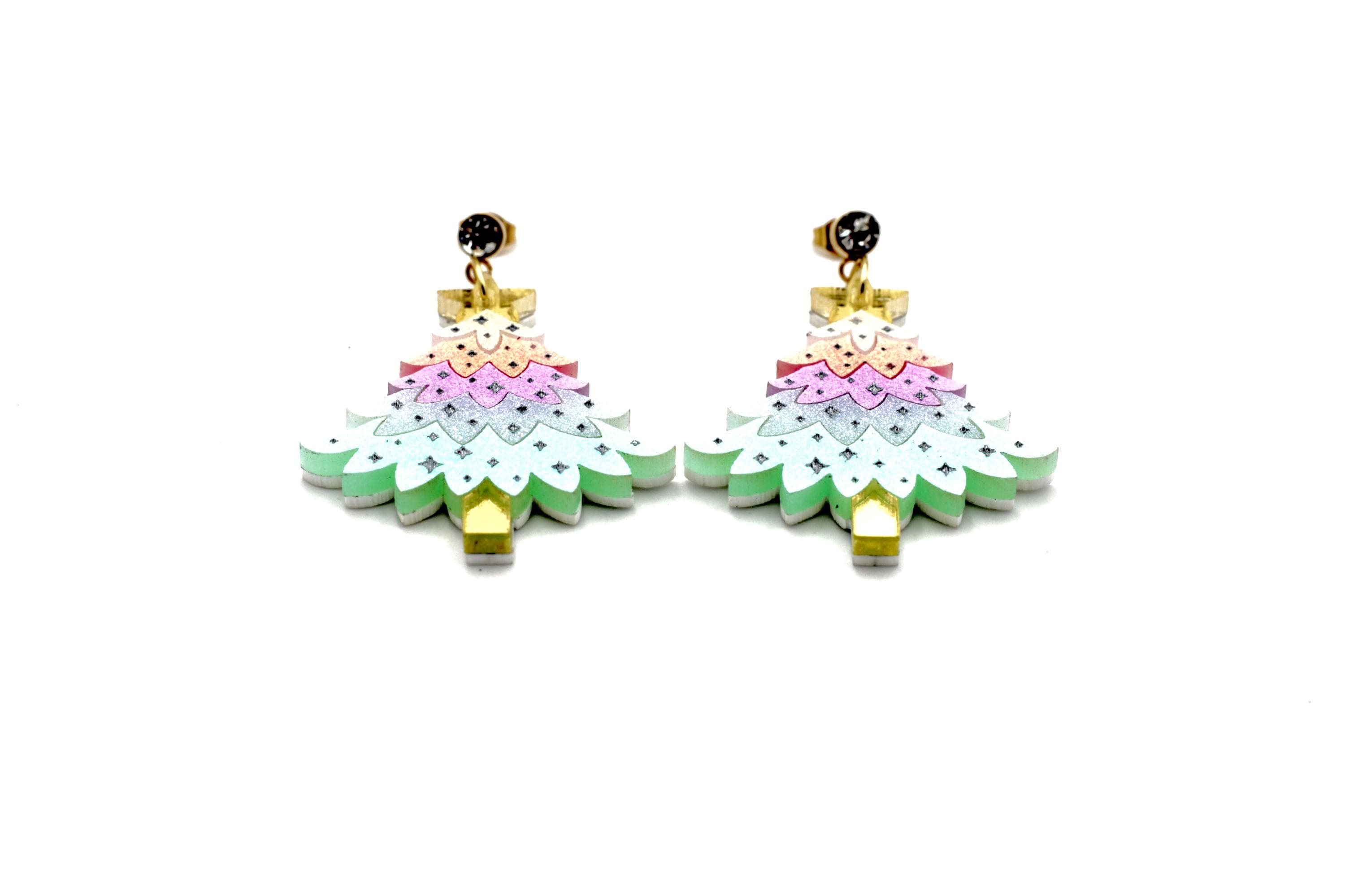 Pastel Glitter Christmas Tree Earrings