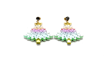 Pastel Glitter Christmas Tree Earrings