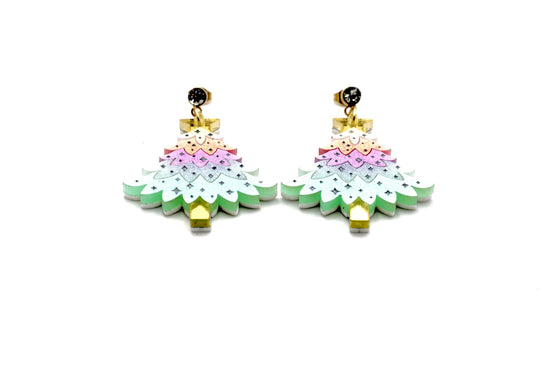 Pastel Glitter Christmas Tree Earrings