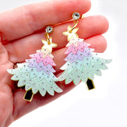 Pastel Glitter Christmas Tree Earrings