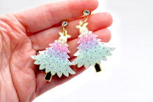 Load image into Gallery viewer, Pastel Glitter Christmas Tree Earrings
