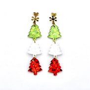 Red White Green Triple Tree Earrings