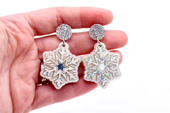 Silver Holographic Snowflake Earrings