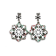 Red Green Silver Snowflake Earrings