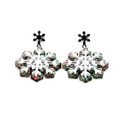 Red Green Silver Snowflake Earrings