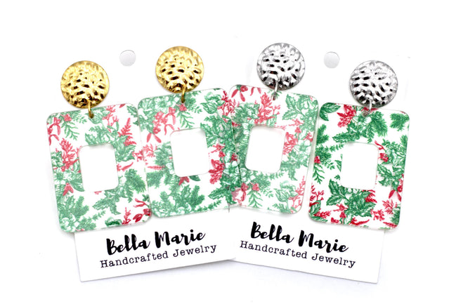 Red & Green Christmas Floral Earrings