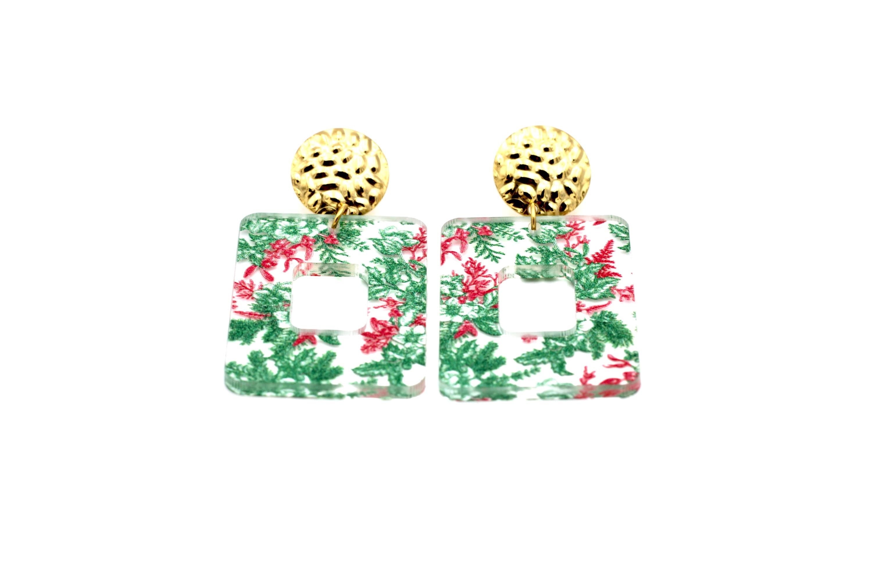Red & Green Christmas Floral Earrings
