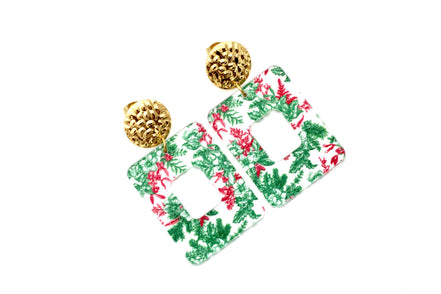 Red & Green Christmas Floral Earrings