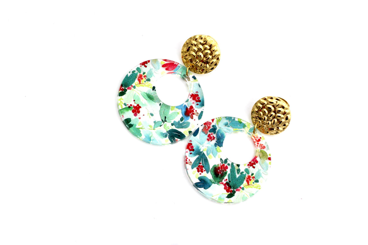 Christmas Floral Circle Earrings