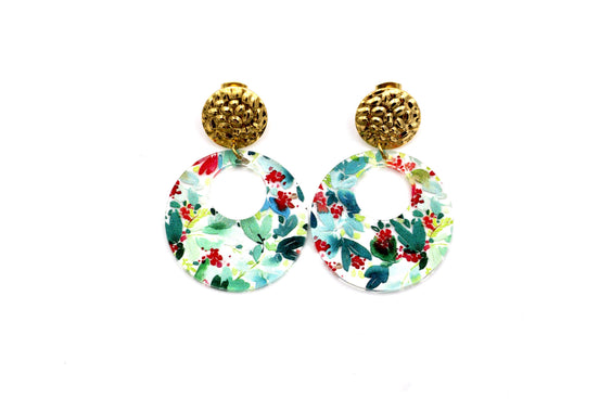 Christmas Floral Circle Earrings